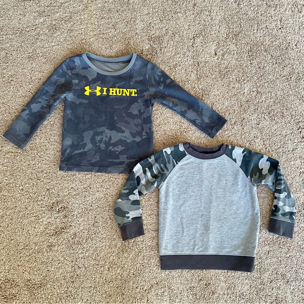 2 Kids Gray and Blue Camouflage Long Sleeve Tees